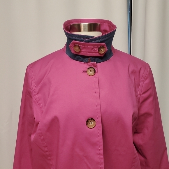 Talbots Contrast Detail All Weather Mac Fuschia Barbiecore Barbie Pink Peacoat L - Picture 6 of 10